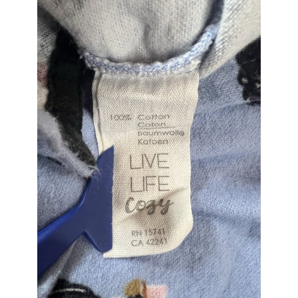 PJ Salvage Pajama Top Women's L Dogs Eyeglasses Flannel Button Up Blue - Picture 12 of 16